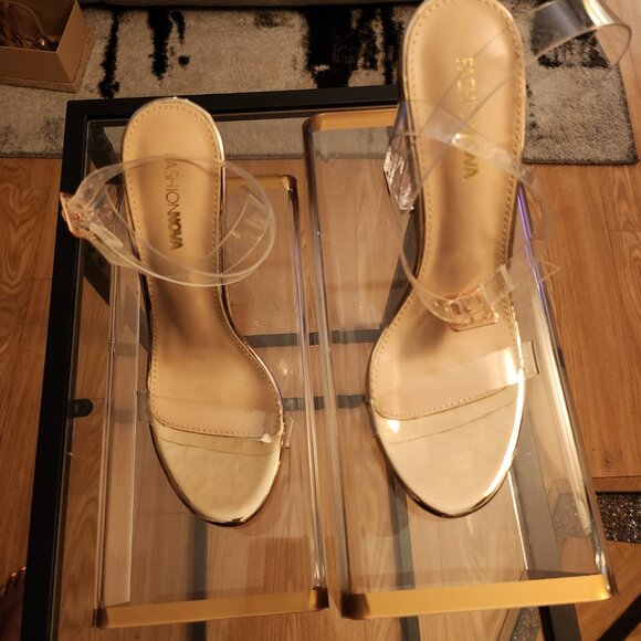 Rose Gold Clear Strap Chunky Block Heel Sandal - Picture 3 of 4